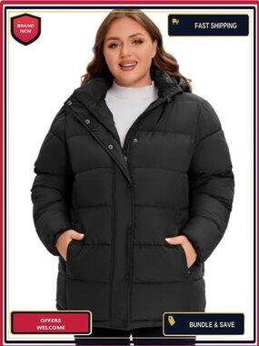 Womens Plus Size Heavyweight Puffer Jacket Warm Winter Coat with Hood